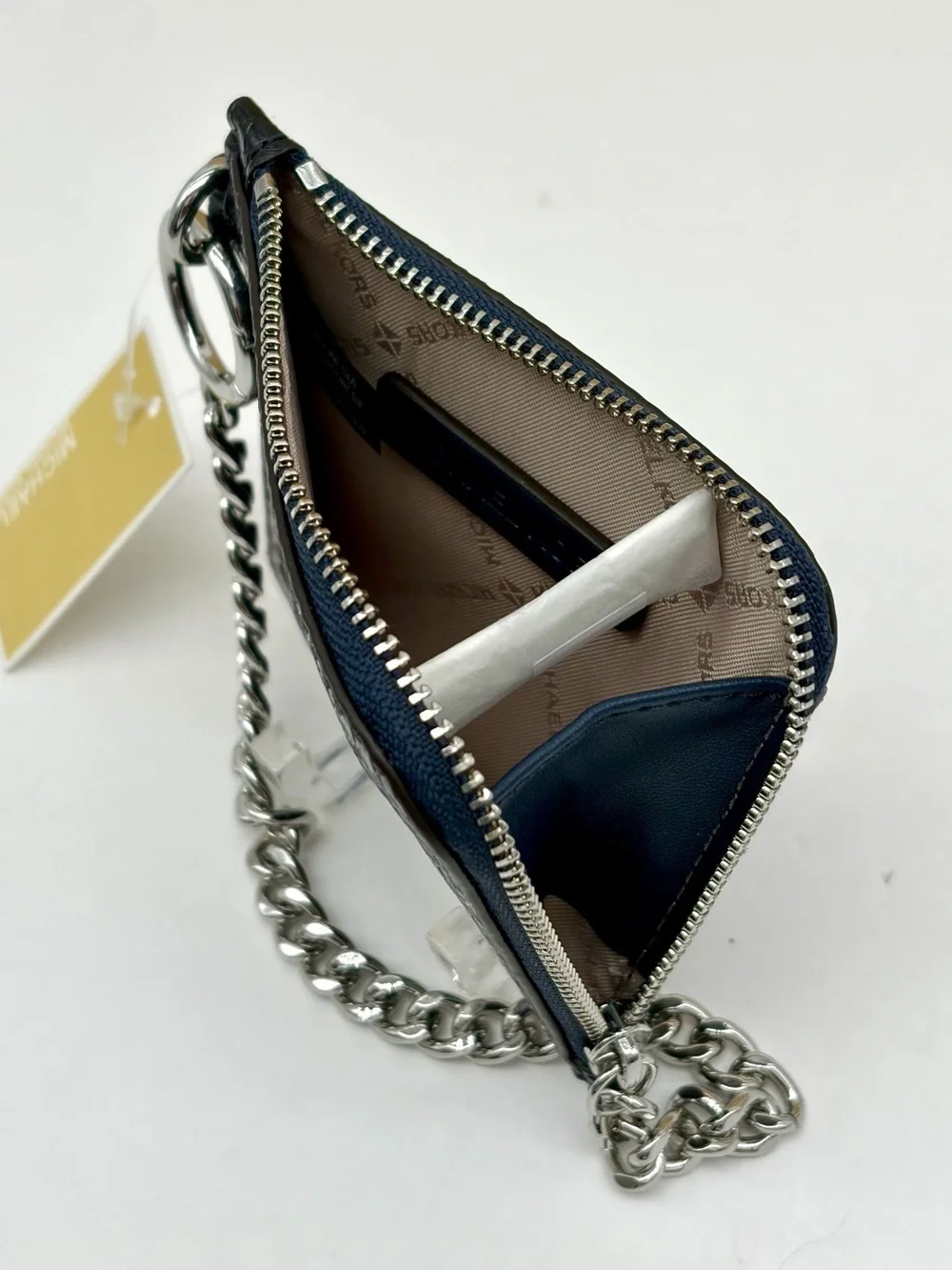 Michael Kors Jet Set Travel Medium Snake Embossed Chain Wallet Card Case